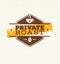 Private Coffee Roast. Creative Vector Badge Concept With Cup And Coffee Bean on Distressed Cardboard Background