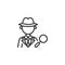 Private detective with Magnifying glass line icon