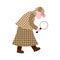 Private detective in raincoat and with magnifying glass. Vector