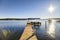 Private dock with jet ski lifts and covered boat lift, Lake Washington.