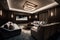 Private home theater. Depict a state-of-the-art home theater with plush seating, surround sound, and a large screen for an