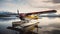 Private hydroplane aircraft parked in water airport on the lake in Alaska, Generative AI