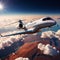 Private jet for luxury business flying high in the sky above the earth