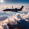 Private jet for luxury business flying high in the sky above the earth