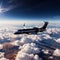 Private jet for luxury business flying high in the sky above the earth