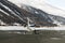 A private jet is ready to take off in the airport of St moritz in the alps switzerland in winter