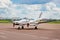 Private jet on the runway. Jet airplane stop for wait VIP passenger on runway