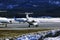 Private jets and planes in the airport of St Moritz Switzerland in the alps