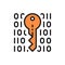 Private key, coding, cryptography, cyber security flat color line icon.