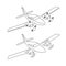 Private plane vector illustration icon. Twin engine propelled aircraft. Line art