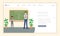 Private school vector landing page template. Cartoon biology teacher explaining plant structure to schoolgirl