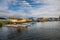 Private water airplanes parked in water airport on the lake in Alaska, Anchorage.