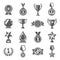 Prize cup  medal icons set isolated on white. Sport  scientific  artistic awards