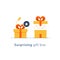 Prize give away, surprising gift, creative present, fun experience, gift idea concept, flat icon