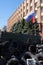 Pro-Russian separatist flag over the barricades. Lugansk, Ukraine