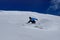 Pro skier makes curving on  powder snow down the slope against the backdrop of the mountains in Low tatras, Slovakia. Concept of