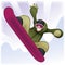 Pro snowboarder cartoon character in action. Sport vector image.