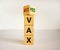 Pro-vax or anti-vax symbol. Turned a cube, changed words `anti-vax` to `pro-vax`. Beautiful white background. Copy space. Busi