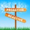 Proactive Vs Reactive Sign Representing Taking Aggressive Initiative Or Reacting - 3d Illustration