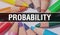 Probability concept banner with texture from colorful items of education, science objects and 1 september School supplies.