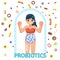 Probiotic female health protection medicine flat design vector illustration