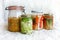 Probiotic home made lacto-fermented vegetables in jars