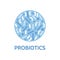 Probiotics bacteria logo. Prebiotic, lactobacillus icon. Lactic prebiotic healthy flora care. Healthy nutrition