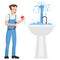 Problem in Pedestal washbasin Vector Icon Design, Plumber equipment Symbol, Handyman Service Works Sign, Sanitary technician Stock