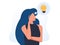 problem solving concept  woman thinking  with question mark and light bulb icons. creative idea. Hand drawn style vector