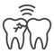 Problem teeth with crack line icon. Caries infection impacted tooth symbol, outline style pictogram on white background