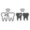 Problem teeth with crack line and solid icon. Caries infection impacted tooth symbol, outline style pictogram on white