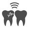 Problem teeth with crack solid icon. Caries infection impacted tooth symbol, glyph style pictogram on white background