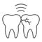 Problem teeth with crack thin line icon. Caries infection impacted tooth symbol, outline style pictogram on white