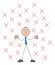 Problem, there are so many crosses around stickman businessman, rejected and taken aback, hand drawn outline cartoon vector