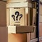 Problems with labeling boxes in the warehouse and searching for parcels at the post office. Question mark on a cardboard box,