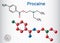 Procaine molecule. Is a local anesthetic drug. Structural chemical formula and molecule model. Sheet of paper in a cage