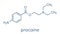 Procaine topical anesthetic drug molecule. Skeletal formula.