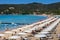 Procchio, Italy. June 28, 2016: Many people swarm to the longest beach on the Island of Elba in Italy in the Gulf of Procchio.