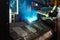 Process of arc welding produced by huge robotic industrial machine