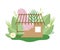 Process of Building Wooden Country House, Small Cottage under Construction in Spring or Summer Season with Blooming