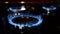 Process of burning and appearing blue flame of gas methane or propane on kitchen gas stove. Kitchen burner switching