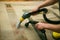 The process of cleaning carpets with a steam vacuum cleaner.