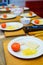 The process of cooking children`s baskets of tomatoes and cheese