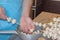 Process of cooking a delicious mushrooms - hands