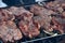 Process of cooking meat. Steak on barbecue. Preparation appetizing pork outside