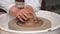 Process Of Creating A Clay Pot. Using Hands. Pottery Craft Wheel And Ceramic Clay Pot