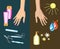 The process of hand skin aging, reason. Vector illustration