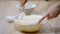 Process of kneading dough. Making dough for cookies.