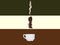 Process of making of coffee in the schematic style. Coffee beans, ground coffee and stream of milk into a cup on a striped backgro