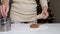 The process of making ginger cookies. Girl is preparing cookies. Gluten free from rice flour. Housewife makes christmas